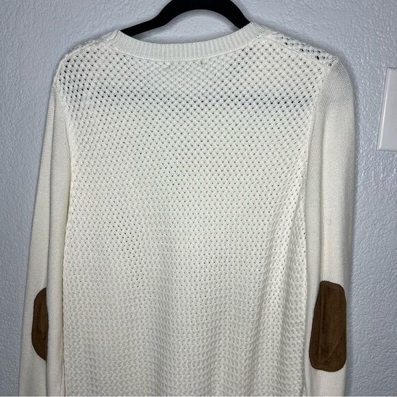 New! Lety & Me Josey Elbow Patch Crew Neck Knit White Women’s Sweaters Sz XL - Picture 6 of 11